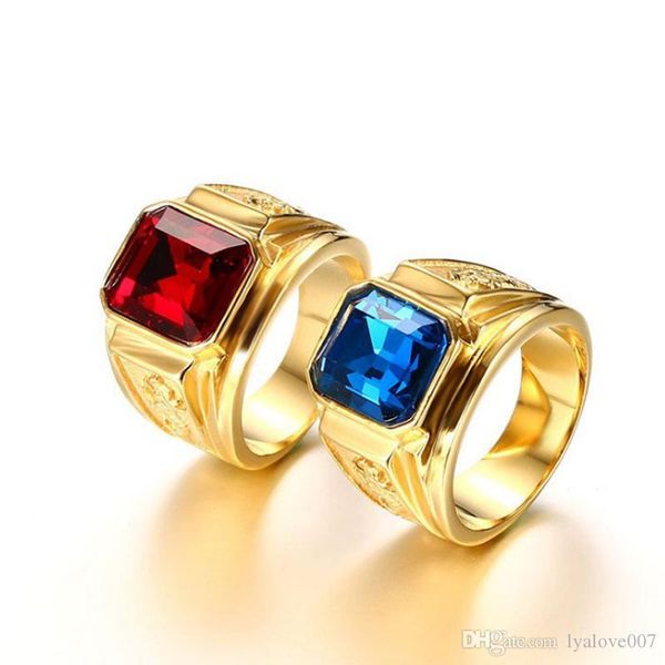 

2019 fashion men's ring 316l titanium steel ring blue and red color rings will never fade domineering white silver plated christmas gift