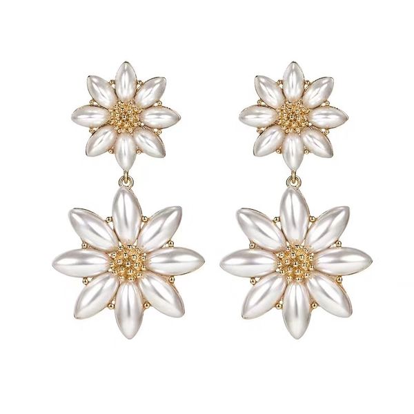 

japanese korean summer new design simulated pearl flower drop earrings for women trendy jewelry party vacation pendientes, Silver