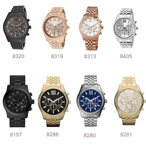 

lexington chronograph gold-tone black dial mens watch 8280 8281 8286 8313 8319 8320 8405 with box and certification, Slivery;brown