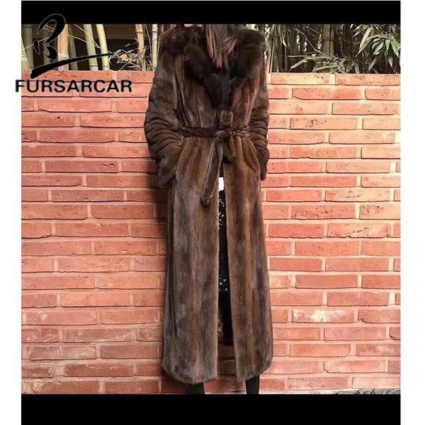 

fursarcar winter новый стиль натуральной шерсти для женщин из натуральной кожи с отложным воротником женский coat, Black