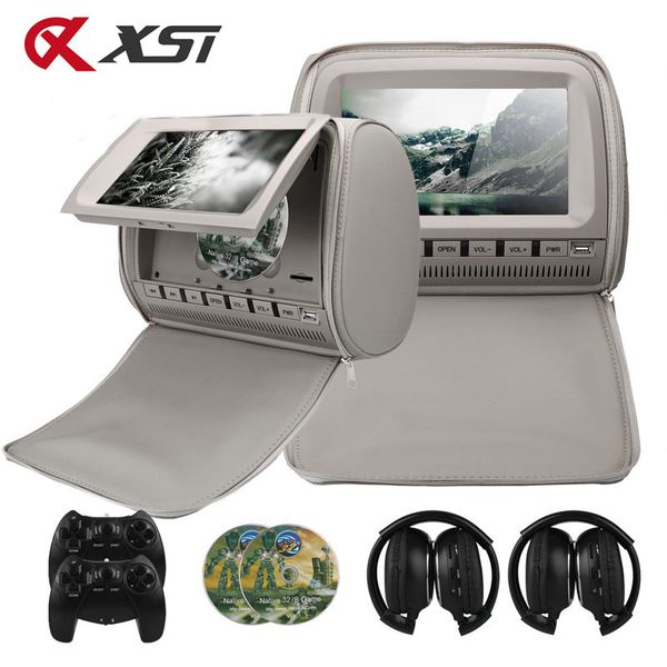 

xst 2pcs 9 inch 800*480 tft lcd capacitance screen car headrest monitor dvd video player support ir/fm/usb/sd/speaker/wire game