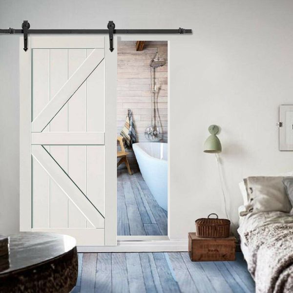 

6' slide sliding barn door hardware track rail hanger roller closet garage black