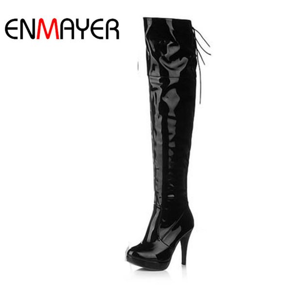 

enmayer lady over knee boots fashion long women boots winter footwear high heel shoes size 34-39 shoes woman autumn, Black