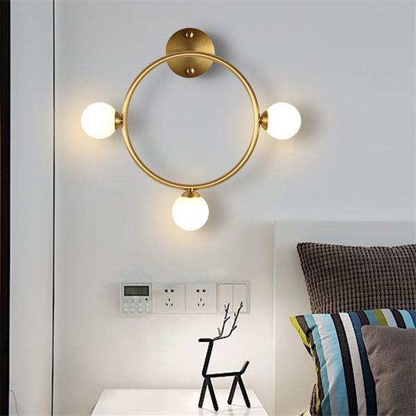 

gold geometric round wall lamps nordic living room glass ball copper sconce wall lights bedroom bedside lamps