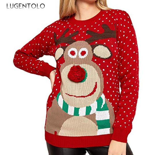 

lutgentolo winter clothes women christmas sweater loose deer pullovers knitting casual simple round neck lady cozy sweaters, White;black