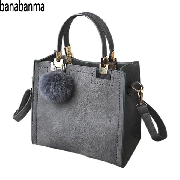 

banabanma women handbag high grade solid bags color embossed handbag short bag with cute wool ball bags for women 2018 zk40