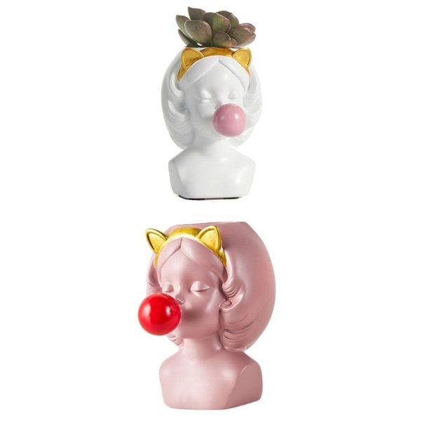 

2pcs lovely girl succulent planter pot flowers container w/ ears home decor