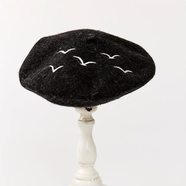 

creative handmade wool berets cute elegant painter hat simple swallow embroidery winter knitted lady berets christmas gift caps, Blue;gray