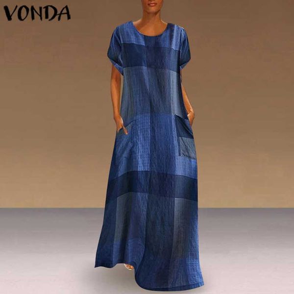 

vonda bohemian vests vintage patchwork plaid maxi dress women holiday beach dress 2020 casual loose summer sundress plus size, White;black