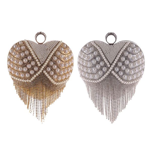 

women evening clutch heart shaped tassel shoulder bag wedding cosmetic handbag