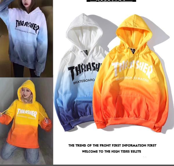 

19fw сша популярный логотип thrasher флейм галстук-краситель с капюшоном для мужчин и женщин с капюшоном c9180, Black