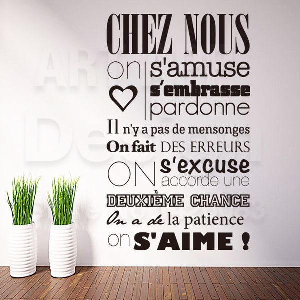 Design de arte decoração de casa vinil barato francês citações regras palavras adesivo de parede removível decoração de casa personagens decalques em quartos y200103