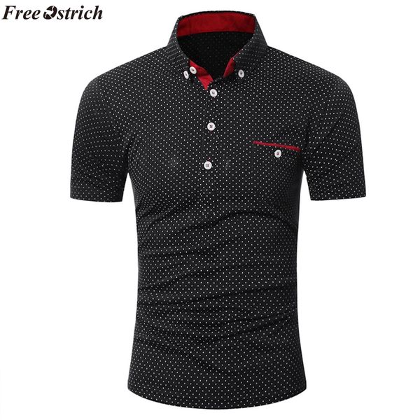 

ostrich shirt men's casual slim short-sleeved dot print formal business shirt summer men's, White;black