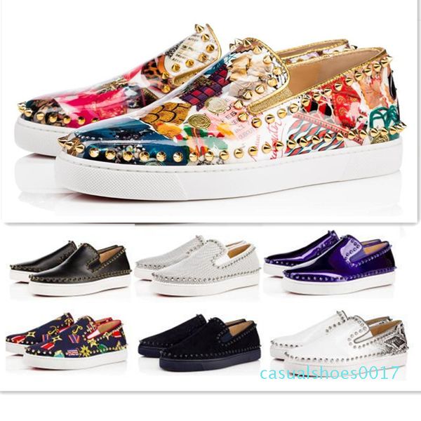

designers sneakers casual shoes designer mens womens black lows spikes flats loafers pik boat genuine leather design man woman shoe c17