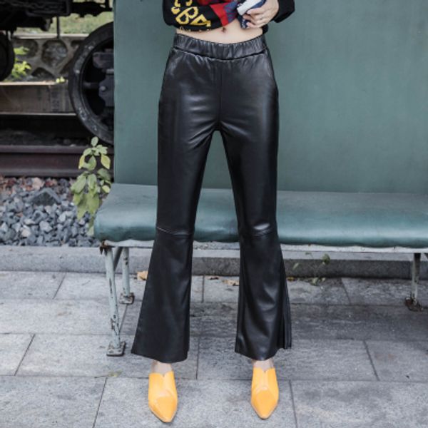 

2018 new fashion real sheep leather pants bp9, Black;white