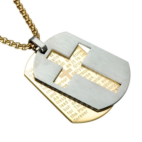 

the sutra of jesus hanging with the stainless steel dog plate of big cross, Silver