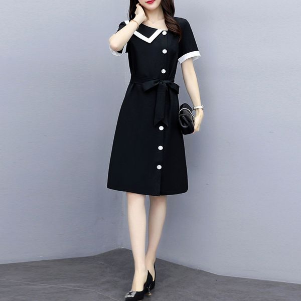 

2020 summer new dress women fashion lotus leaf dress vintage temperament ladies dresses straight pullover dresses vestidos h042, Black;gray