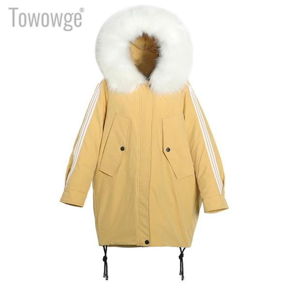 

towowge winter new trend coat student fur collar thicken keep warm coat fashion loose with cap women's clothing 2019, Tan;black