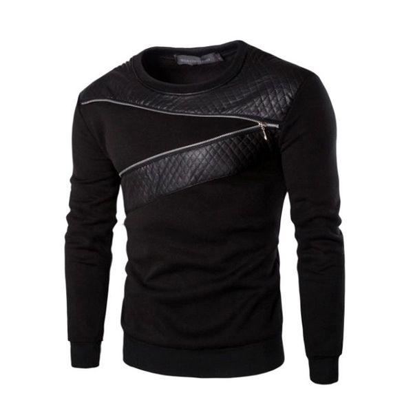 

zipper style t shirt men leather patchwork men 's t -shirt plus size m -5xl tees mens hip hop clothing designer, White;black