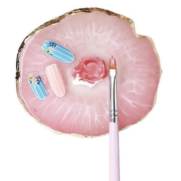 

resin nail art board carnelian painting gel palette golden edge polish agate mix stir crystal gem plate manicure accessory diy tool, Silver