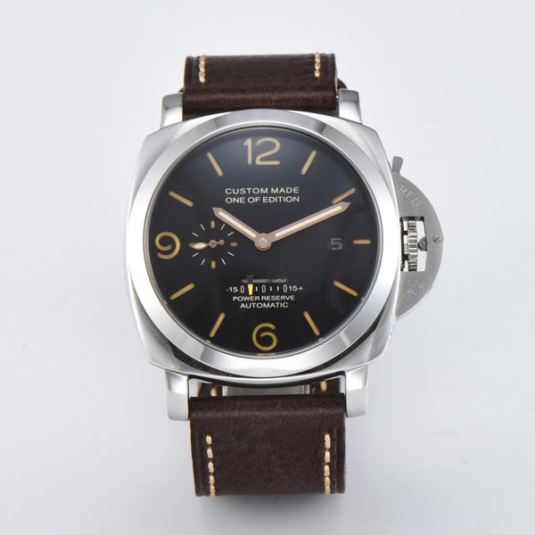 

47mm gmt automatic movement stainless steel polished men's watch leather strap p-47-1, Slivery;brown