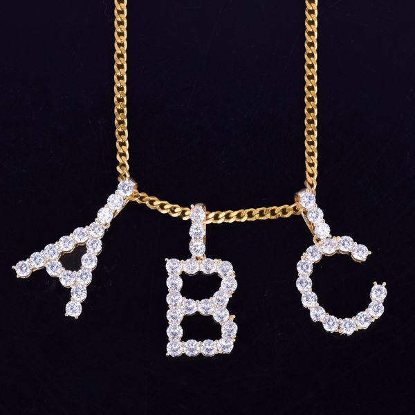 

Zircon Tennis Letters Necklaces & Pendant Custom Name Charm For Men/Women Gold Silver Fashiom Hip Hop Jewelry with Cuban chain