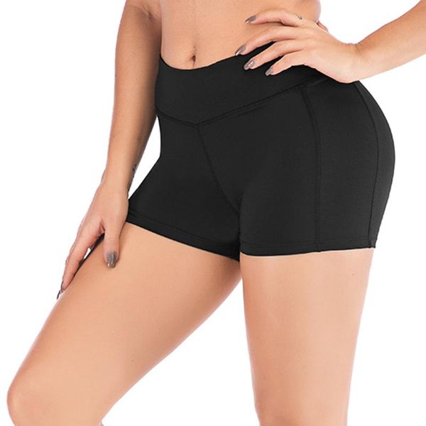 

yoga shorts women sports wear fitness short pants skinny female push up gym clothing solid color pockets elastic breathable, White;red