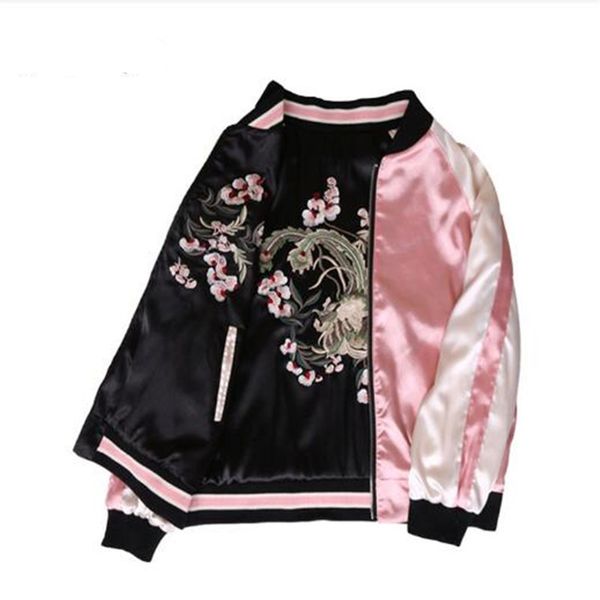 

floral embroidery women jacket 2019 harajuku pilot jacket on both sides casual baseball jackets, Black;brown