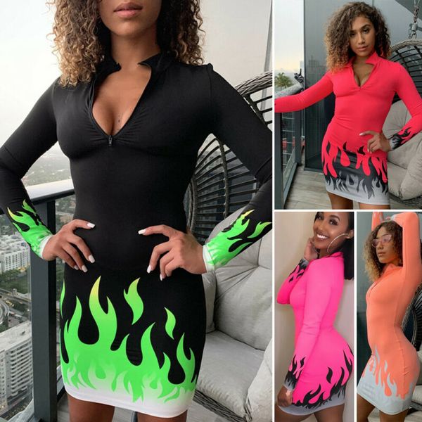 

2019 new womens dress long sleeve summer v neck bodycon dress ladies evening party short mini, Black;gray
