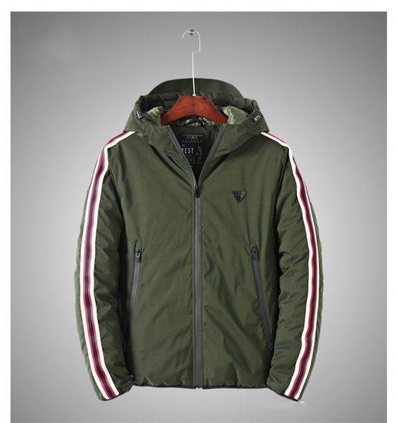 

striped panelled mens designer hooded jackets casual thick zipper pockets mens hooded jackets casual males clothing, Black;brown