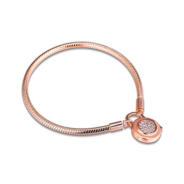 

100% 925 sterling silver jewelry smooth rose signature padlock snake chain bracelets ing, Black
