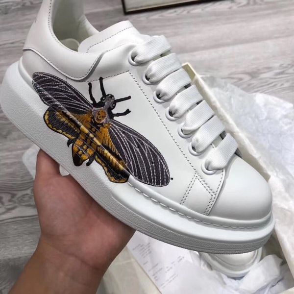 

platform men and women shoes wild vintage luxury white shoes women 2020 new leather 3d printing pattern casual board shoes 06, Black