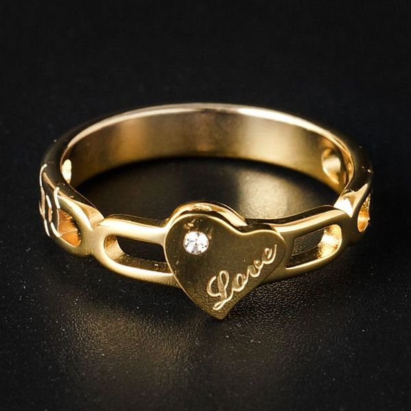 

fashion rose gold heart ring stainless steel round hollow desigh cubic zirconia wedding bands rings for women lover jewelry, Silver