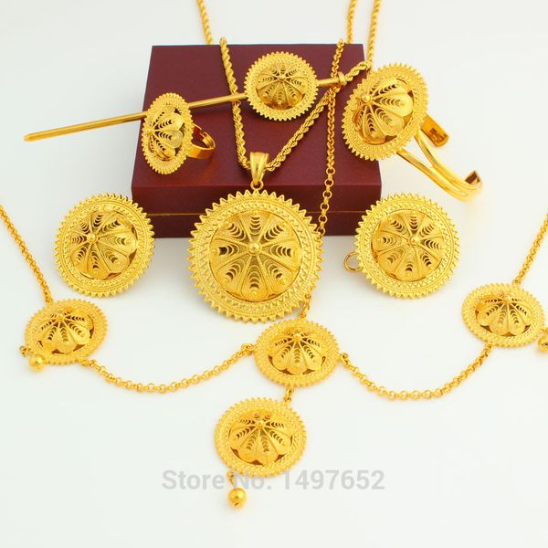 

new arrival ethiopian big size jewelry sets / gold color romantic fashion jewelry african wedding bridal sets for women, Slivery;golden