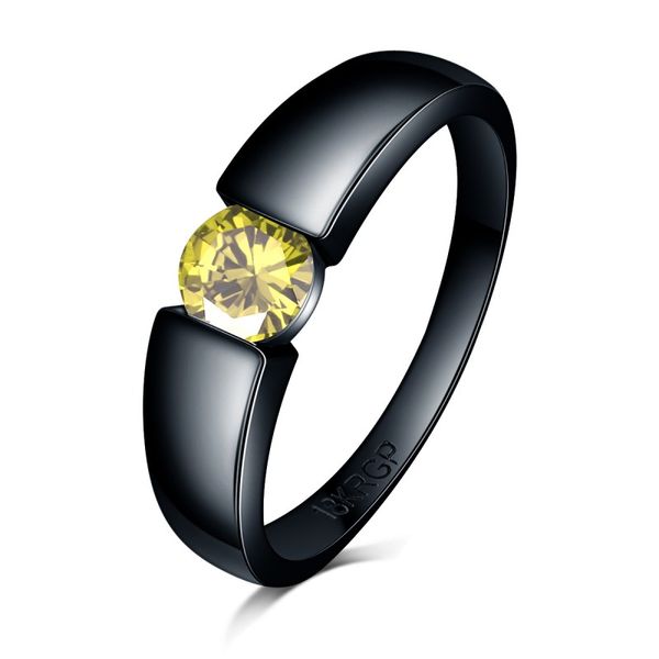 Nuovo design di moda Anello in pietra affascinante Zircone giallo Donna uomo Gioielli da sposa Anelli di fidanzamento riempiti in oro nero Bague Femme all'ingrosso