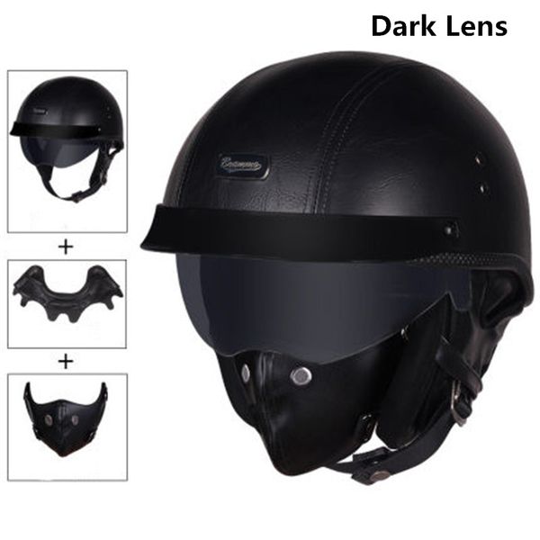 

motorcycle motorbike rider half pu leather retro helmet visor with collar open face half motor with dual lens dot certificate
