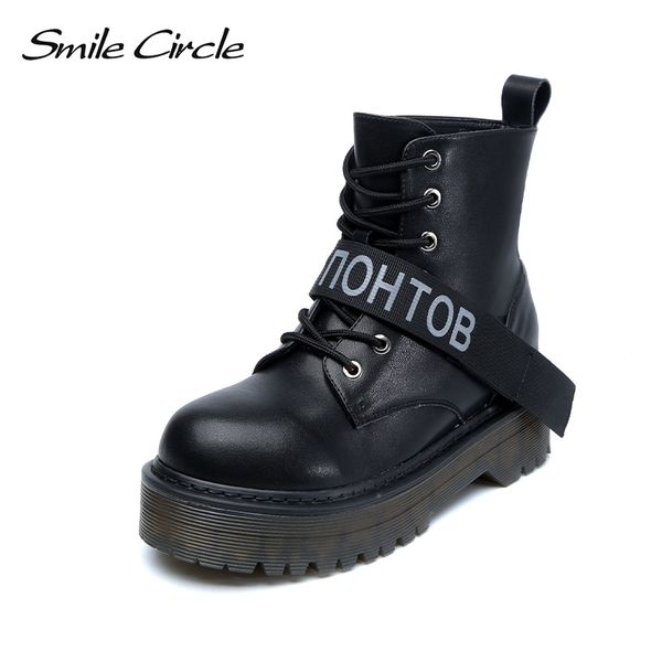 

smile circle size 36-42 ankle boots leather chunky boots women shoes wedges platform autumn winter fur warm ladies shoes, Black