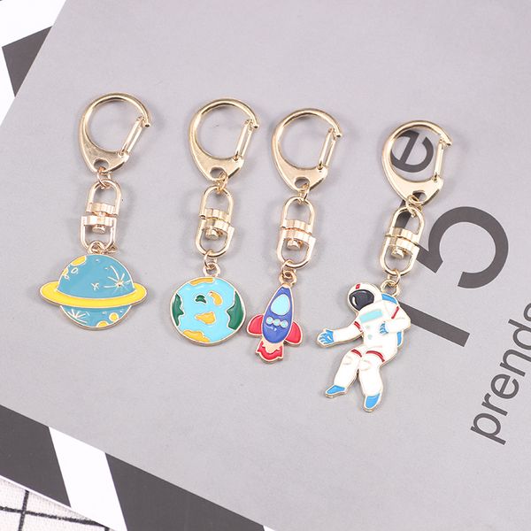 

fashion blue planet rocket astronaut star keychain for women men and child hanging sun cloud pendant key jewelry gifts 2019, Silver