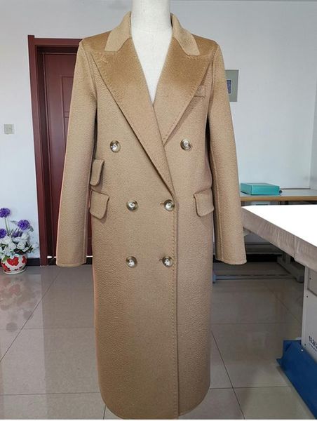

women's wool & blends 2021 winter spring fashion 100% water ripple surface pointed collar design woolen overcoat black camel color