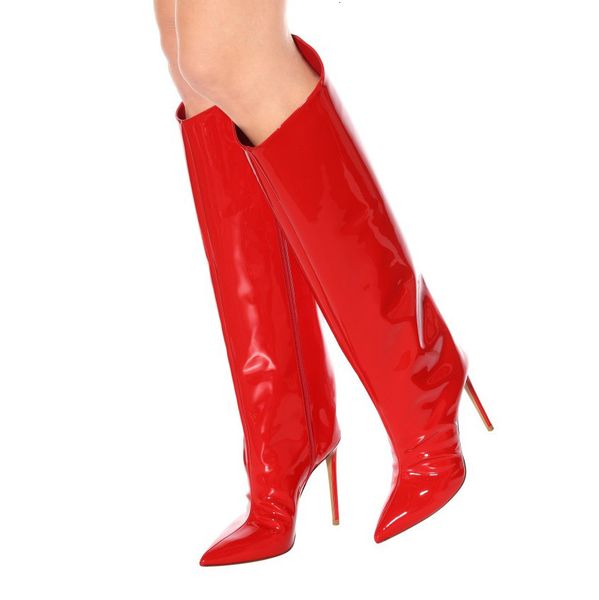

heel high-heeled shoes patent leather silver golden red woman boots high boots, Black