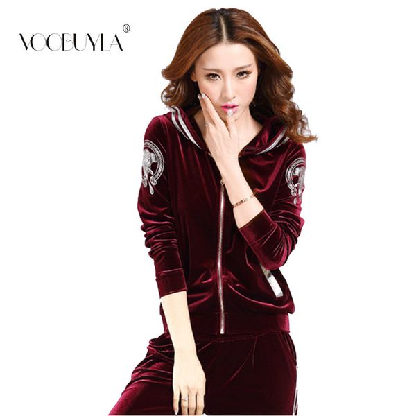 

voobuyla женщины бег костюмы set velvet одежда track set 2 piece set hoody + брюки спортивная костюмы вскользь женщина комбинезоны 3xl