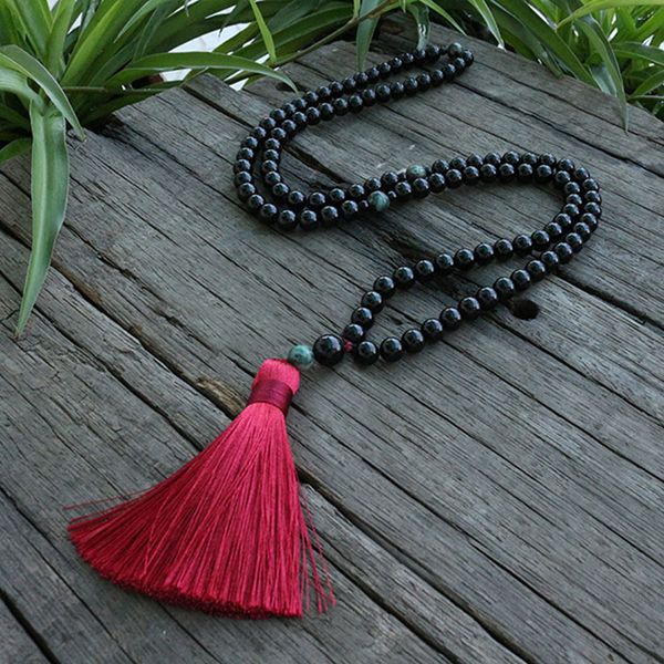 

8mm black onyx and qinghai jadeite beads necklace, strength and courage japamala, 108 bead mala, mala jewelry, mala prayer beads, Silver