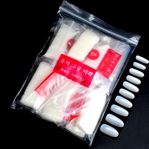 

500pcs clear natural white false acrylic nail tips uv gel ultra flexible - size #0- #9 - pack of 500 tips oval fake nails fn9684, Red;gold