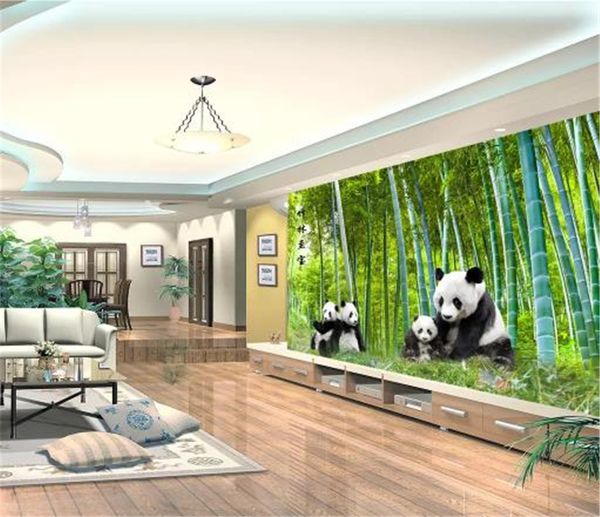 Papel de parede bambu estéreo 3d tesouro nacional panda sala de estar quarto fundo parede decoração mural papel de parede