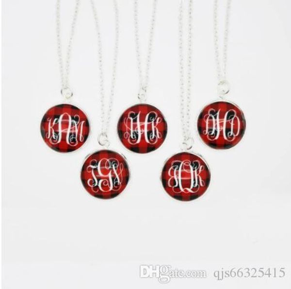 

personalized red plaid pendant necklaces personalized rosary chain pearl monogram necklacemonogram engraved, Silver