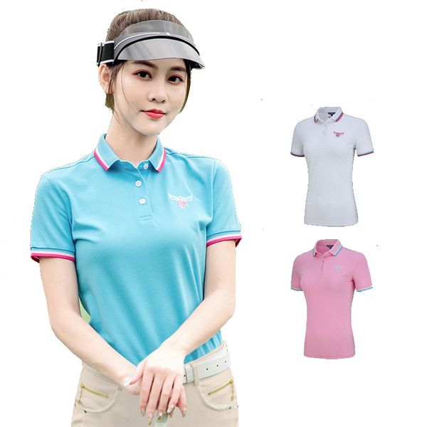 

2019 women golf shirt short sleeve breathable golf clothing women sportswear sport wear turn down collar sportwear, Black;blue