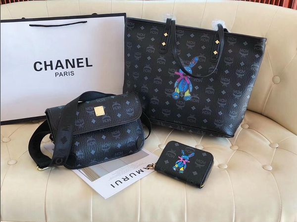 

2019 three-piece fashion new designers handbag classic selling style real cow high leather tote bag shoulder shopping--9