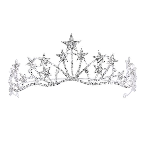 

baroque luxury silver crystal star pearls bridal tiaras crown rhinestone diadem pageant crowns headband wedding hair accessories, Golden;white