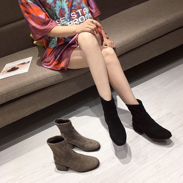 

new 2019 autumn early winter boots women single shoes women fashion high heels boots brand female square heel ankle a1734, Black