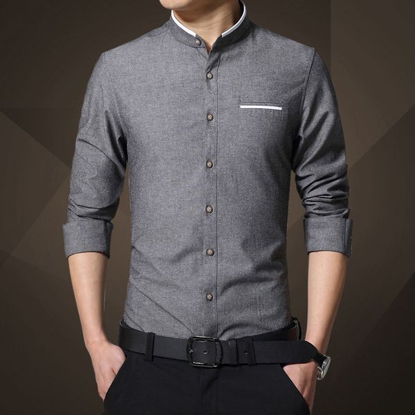 

men's dress shirt mandarin collar blue long sleeve plus size 5xl slim fit shirts for men summer male streetwear clothes, White;black